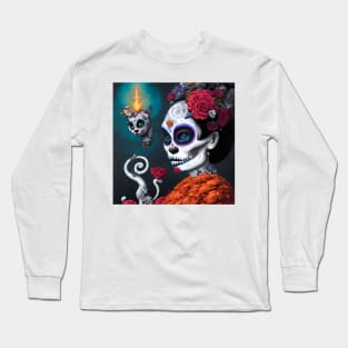 Día de los Muertos Gato Long Sleeve T-Shirt